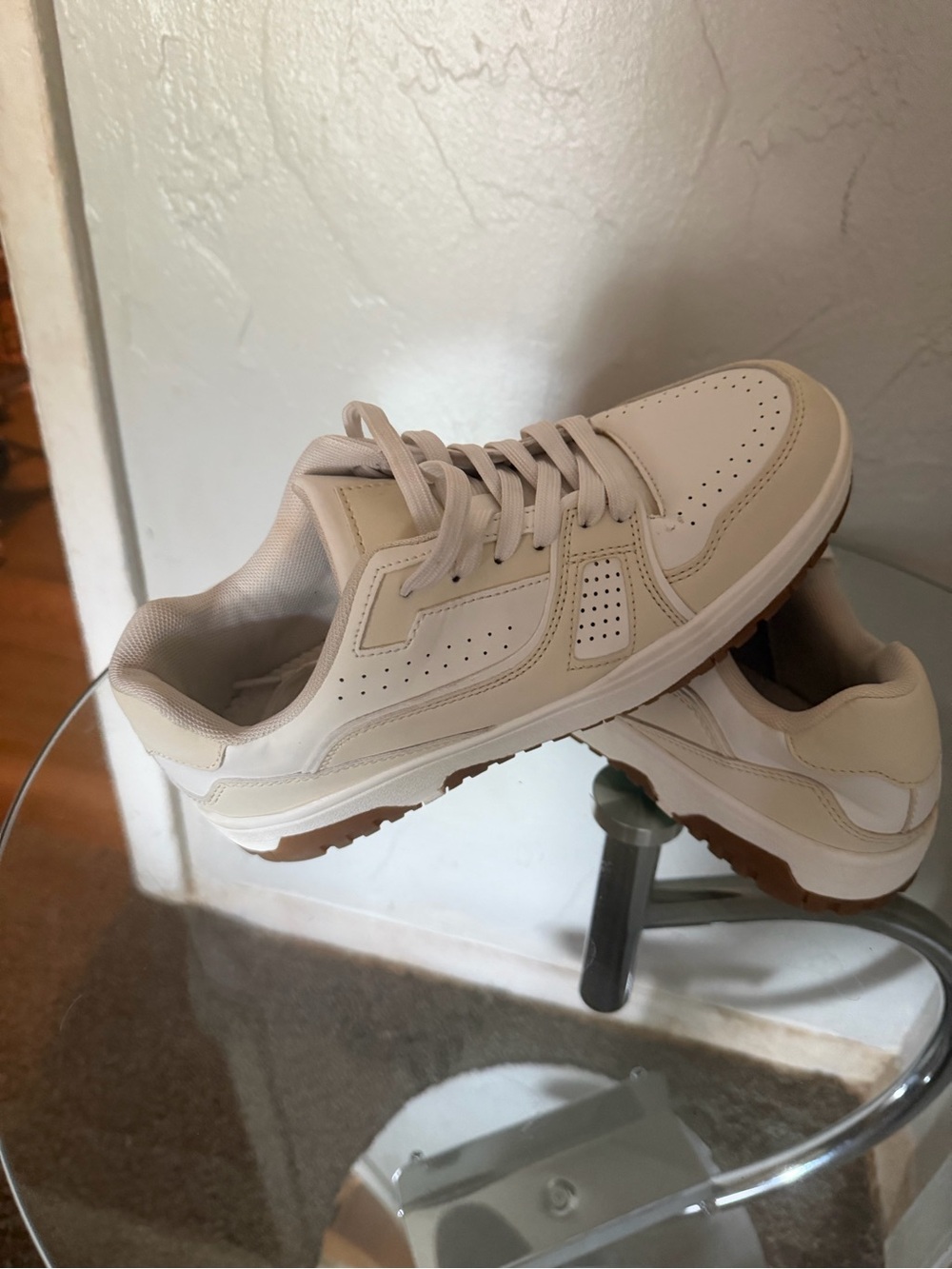 Men's Low-Top Sneakers in Cream and White with Gum Outsole